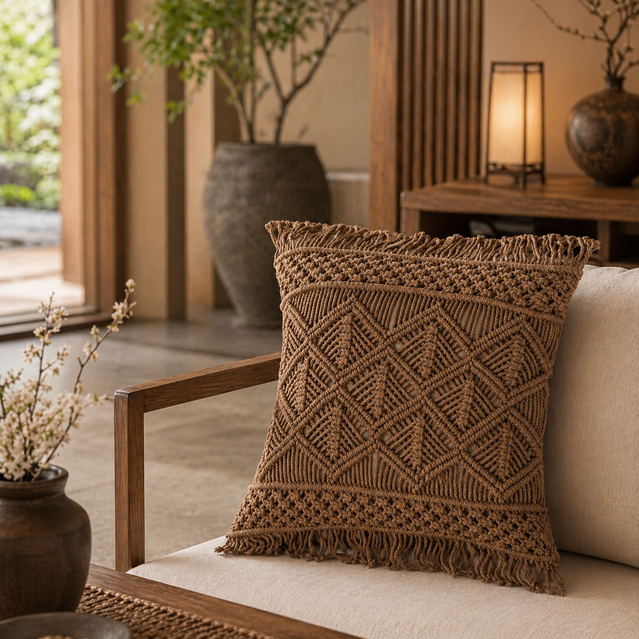 Intricate Macrame Throw Pillow Cover